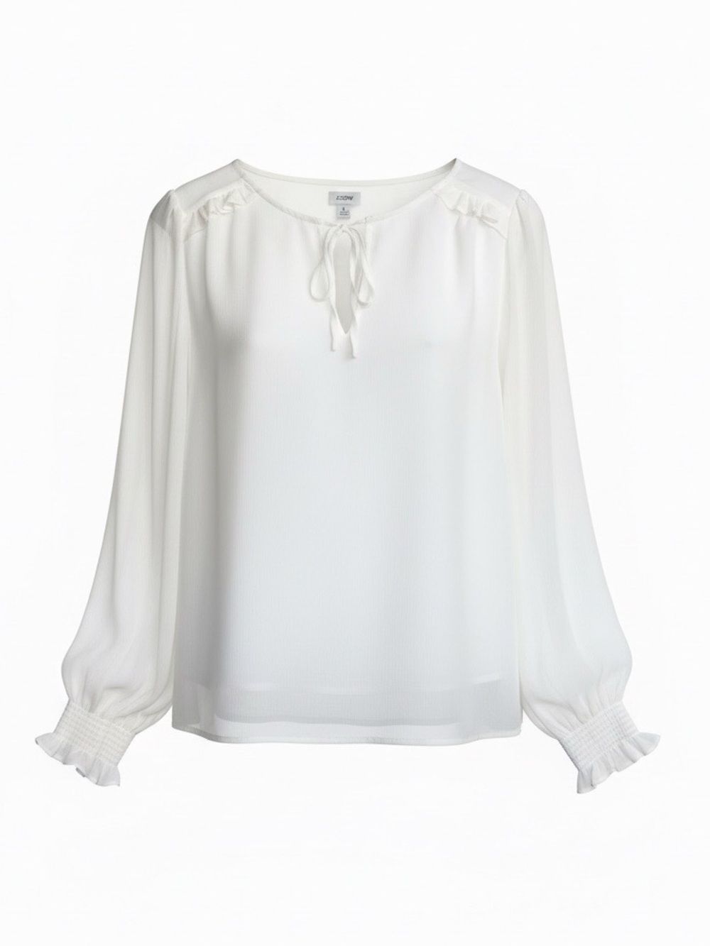 J. Crew ivory tie front long sleeve ruffle blouse Size L NWT Office Feminine